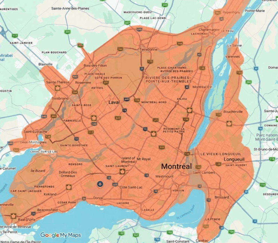 Carte du Grand Montréal — zones desservies